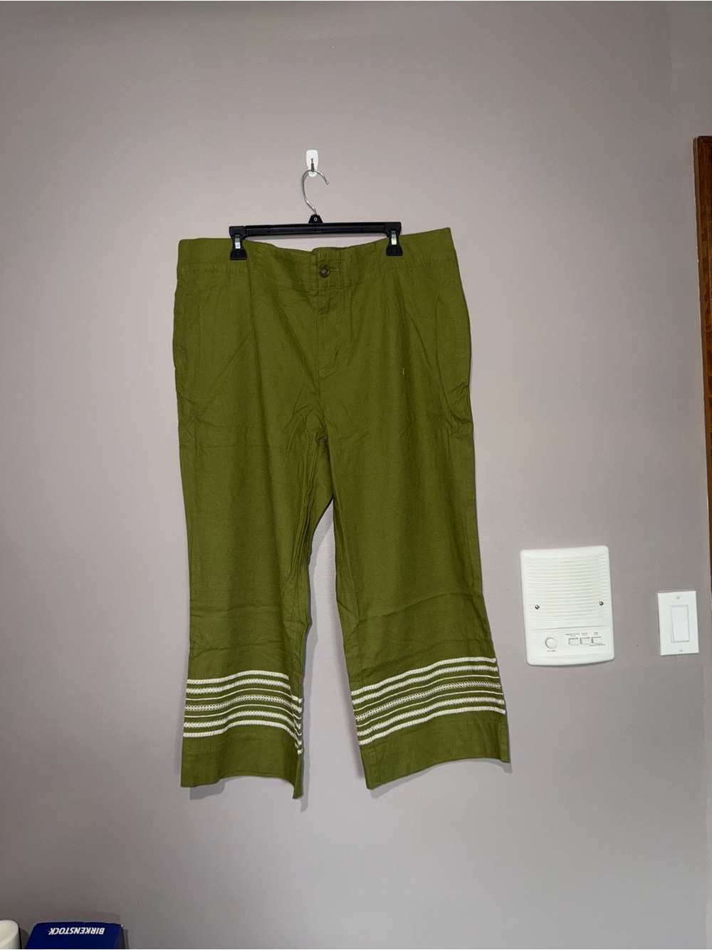 Joan Rivers Olive Green Crop Shorts with White Stripe Hem